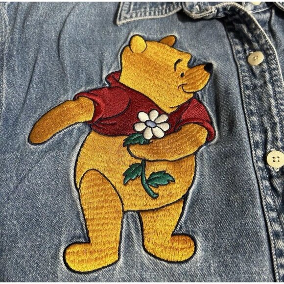 Vtg Disney Embroidered Winnie The Pooh & Eeyore Denim Button-Up Shirt, Size M - Picture 8 of 9